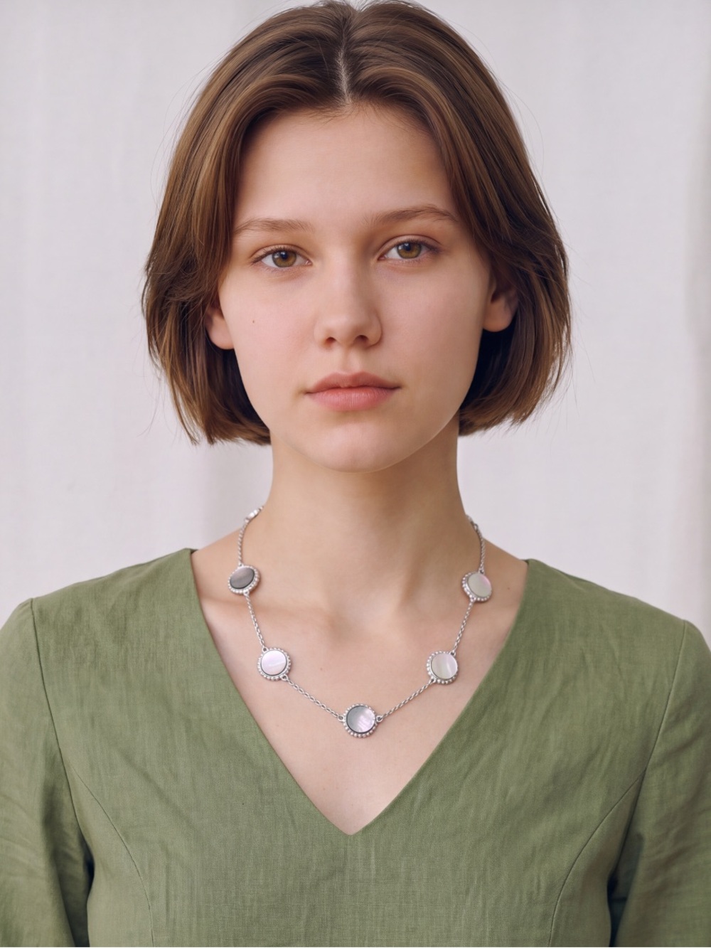 Ann Taylor Silver tone with mother of pearl abalone shell inserts silver chain